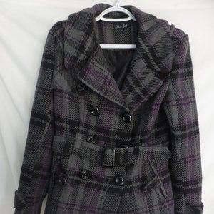 BIZZ GIRL, size small, plaid pea coat with belt, prestine condition